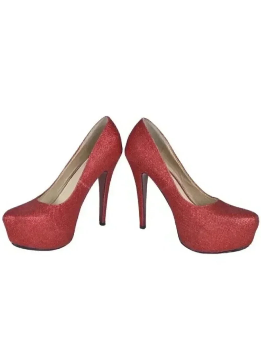 Brida Red Glitter Platform  Heels Stilettos Glitter Closed Toe Size 39 - Picture 7 of 12